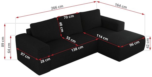 Ecksofa mit Schlaffunktion, Bettkasten und losen Kissen für das Wohnzimmer - TRENTINO - Schwarz Boucle - links Bild 7
