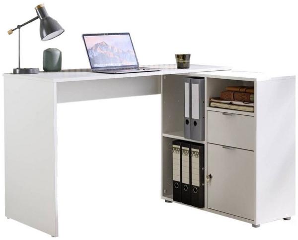 BMG Möbel Eckschreibtisch LENI (Schreibtischplatte mit Regal), Breite 110 cm, spiegelverkehrt montierbar, abschließbare Tür