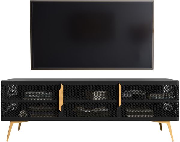 TV-Lowboard Mirala (Farbe: Schwarz + Gold)