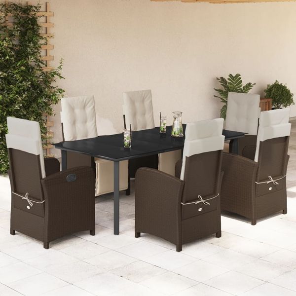 vidaXL 7-tlg. Garten-Essgruppe mit Kissen Braun Poly Rattan 3212554