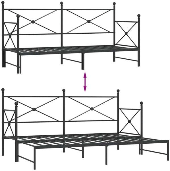 vidaXL Tagesbett Ausziehbar ohne Matratze Schwarz 90x190 cm Stahl 4104674 Bild 8