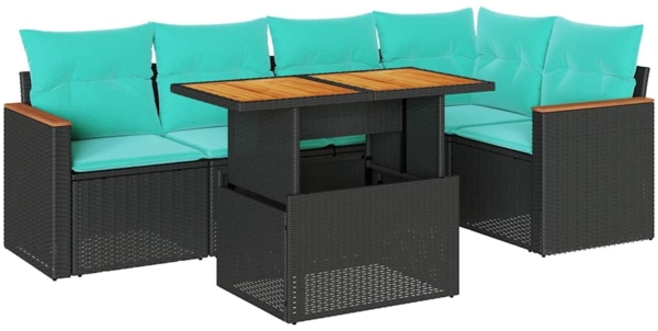 vidaXL 6-tlg. Garten-Sofagarnitur mit Kissen Schwarz Poly Rattan 3327487