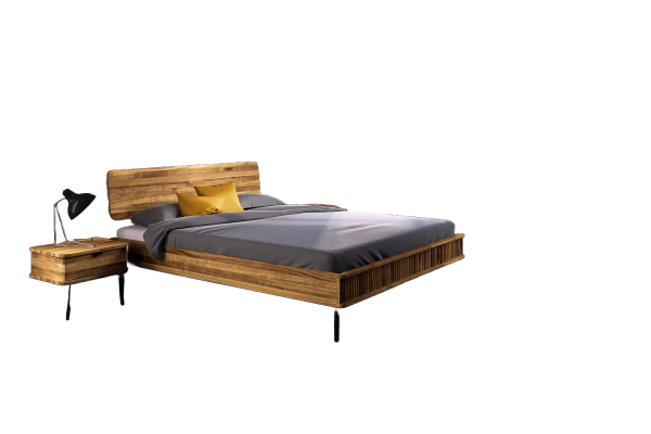 Bett Tula 1 Sonderlänge 180x220 Wildeiche massiv Holzkopfteil und Metallbeine