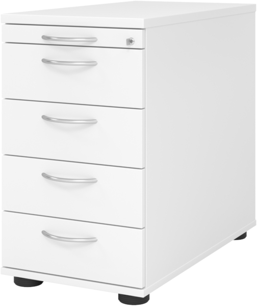 bümö Schreibtisch Schrank abschließbar, Schubladenschrank Holz in weiß, Container mit Schubladen - Schubladen Schrank Büro, Schreibtisch Container od. Schreibtisch Kommode mit Bogengriffe, SC50-W-W-BM