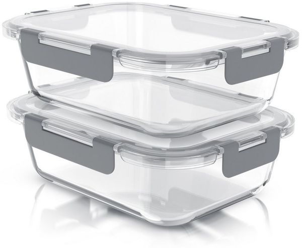 Arendo Frischhaltedose Rechteckige Vorratsdose, Klick-Deckel für Lebensmittel, stapelbar, Glas, (Set, 2-tlg, 2er Set Lunchboxen), Borosilikatglas, 1520ml, luftdicht, backofenfest, mikrowellengeeignet Bild 5