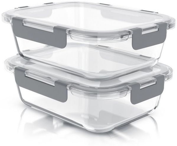 Arendo Frischhaltedose Rechteckige Vorratsdose, Klick-Deckel für Lebensmittel, stapelbar, Glas, (Set, 2-tlg, 2er Set Lunchboxen), Borosilikatglas, 1520ml, luftdicht, backofenfest, mikrowellengeeignet Bild 4