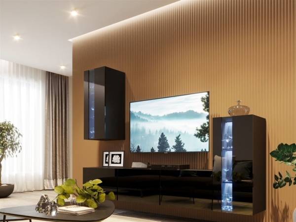 Mediawand Wohnwand 5 tlg - NEXI XL 34 - Schwarz Hochglanz inkl. LED