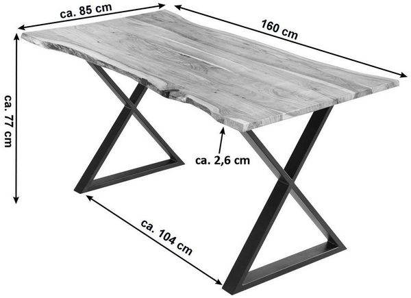 SAM® Essgruppe Rubina, massives Akazienholz, Baumkante, in naturfarben und mit 6 Stühlen