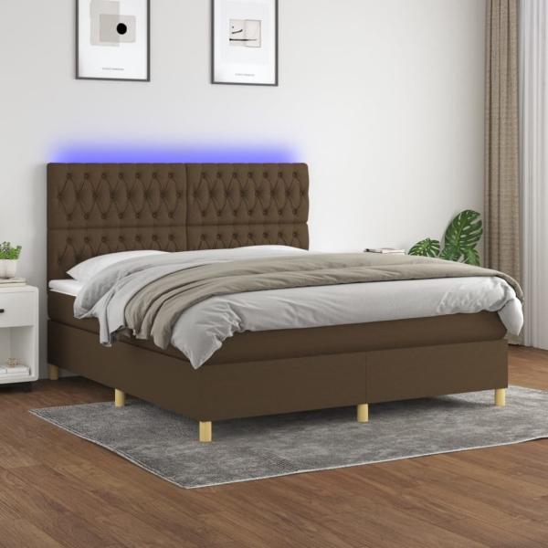 Boxspringbett mit Matratze & LED Stoff Dunkelbraun 160 x 200 cm, Härtegrad: H2 [3135688]