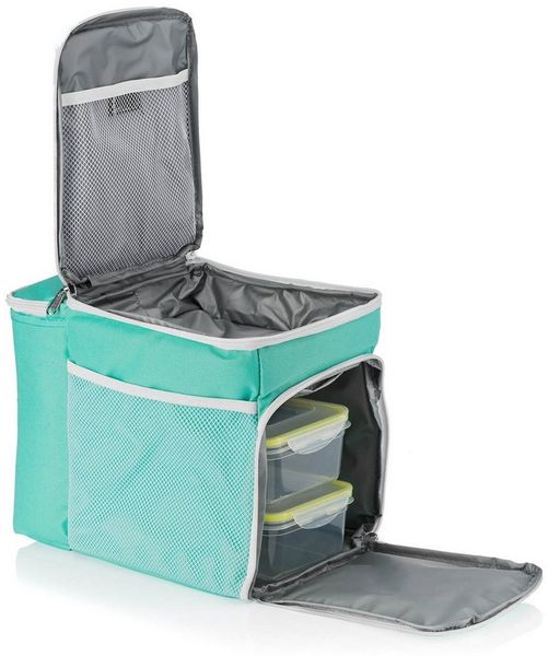 Dimono Frischhaltedose DIMONO Isoliert Kühlbox Tasche-Picknick Thermotasche mit 3 Lunchboxen, Stoff, (inkl. 3x Brotzeit-Dose), mit Kühlakku & Flaschenfach