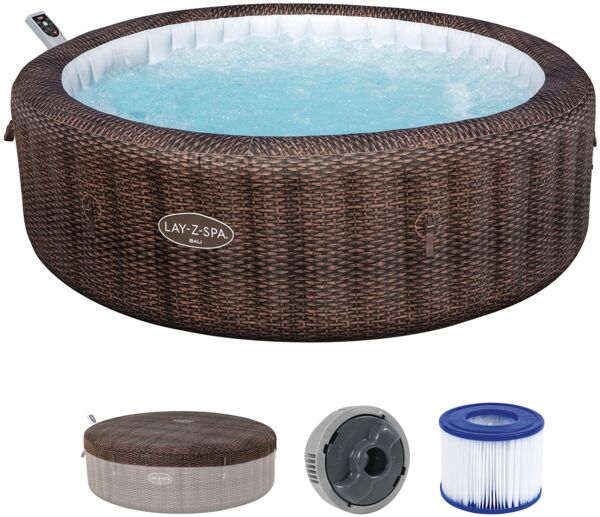 LAY-Z-SPA® Energiespar-Whirlpool Bali AirJet™ mit App-Steuerung, für 7 Personen, Ø 216 x 71 cm, Rattan-Optik (Schokobraun)
