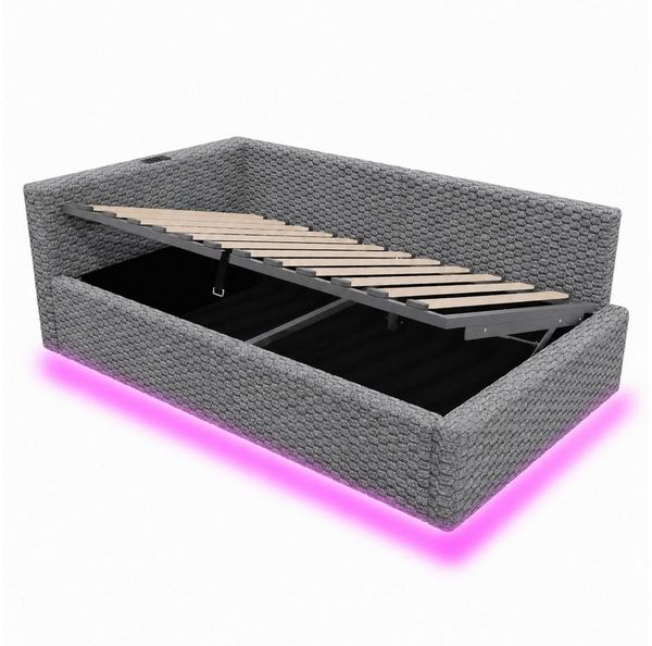 Flieks Daybett, Hydraulisches Polsterbett 90x200cm mit LED-Beleuchtung und Aufladen Bild 4