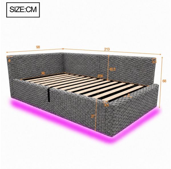 Flieks Daybett, Hydraulisches Polsterbett 90x200cm mit LED-Beleuchtung und Aufladen Bild 3