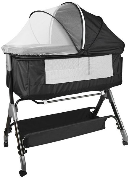 JEOBEST Beistellbett Baby, Grab-and-go Baby Bett mit Matratze & Rädern für Neugeborene, Tragbare Babybett mit 4 verstellbaren Höhen & Matratze