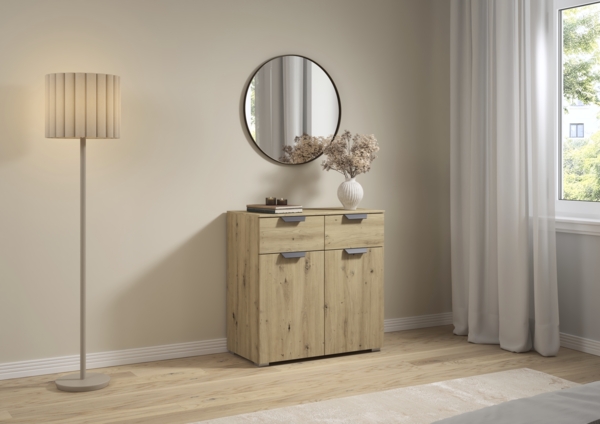 rauch Aditio Box, Kommode, 2-türig, 2 Schubladen, mit Softclose-Funktion, Farbe Eiche Artisan, BxHxT 80x81x42cm