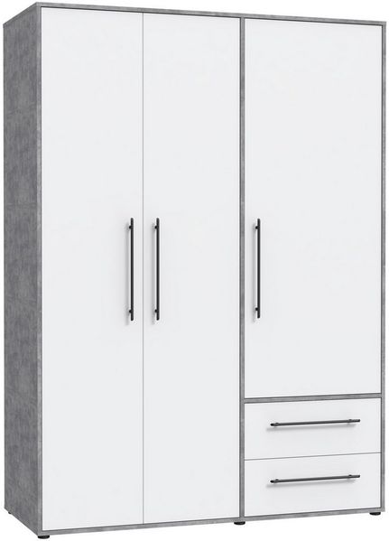 Schrank mit Drehtüren MOKKARIS Kleiderschrank ca. 144 x 200 x 59 cm Beton Grau / Weiß
