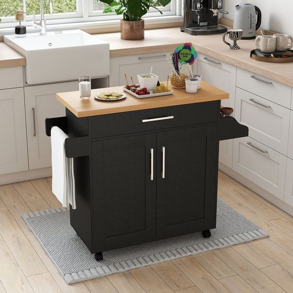 COSTWAY Küchenwagen, mit Arbeitsplatte, Schublade & verstellbarem Regal
