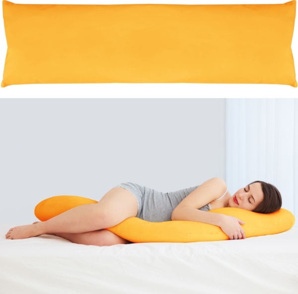 Seitenschläfer Kissenhülle Kissenfüllung Körperkissen, bequem und anschmiegsam in vielen verschiedenen Farben erhältlich (ca. 40x140cm / hellorange - marigold) Bild 2