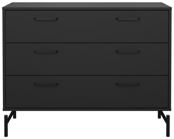 Calicosy 'BORA' Kommode mit 3 Schubladen in mattem Schwarz und Metallfüßen, L98,7 cm - Schwarz