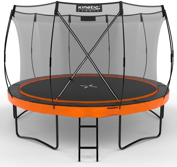 KINETIC SPORTS Trampolin Outdoor 'Ultimate Pro' Ø 244/305/366/427 cm – Kindertrampolin mit Leiter, Fieberglas-Netz, Gartentrampolin im Kürbis-Design, bis zu 160 kg