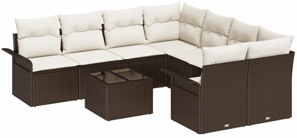 vidaXL Gartensofa-set mit Kissen 9 pcs Braun Poly-Rattan 3345298