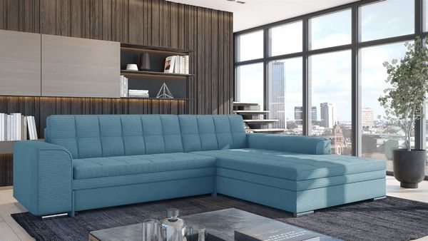 Ecksofa Schlafsofa Sofa LUSAKA in Stoff Lincoln Sky Ottomane Rechts