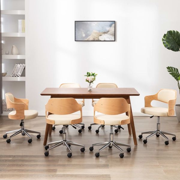 vidaXL Drehbare Esszimmerstühle 4 Stk. Creme Bugholz und Kunstleder [3054933]