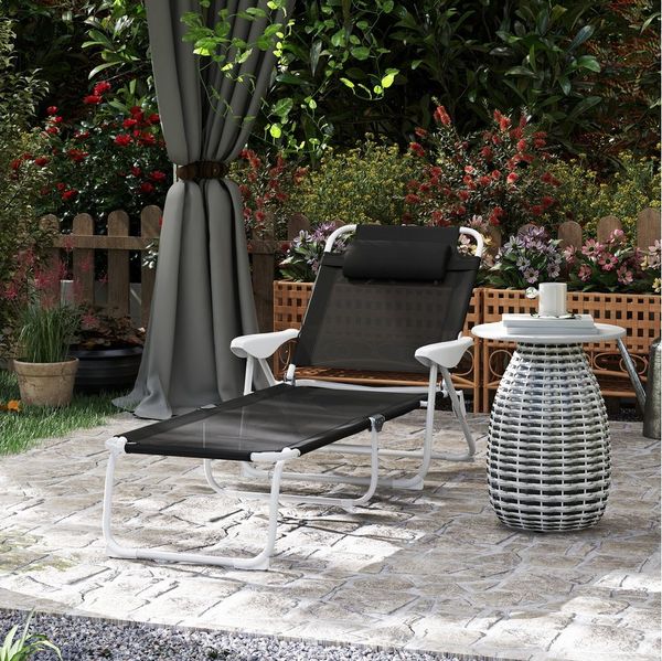 Outsunny Gartenliege mit 4-Fach verstellbare Rückenlehne, Liegestuhl, 1 St, Sonnenliege, bis 120 kg belastbar, für Garten Outdoor Strand Schwarz
