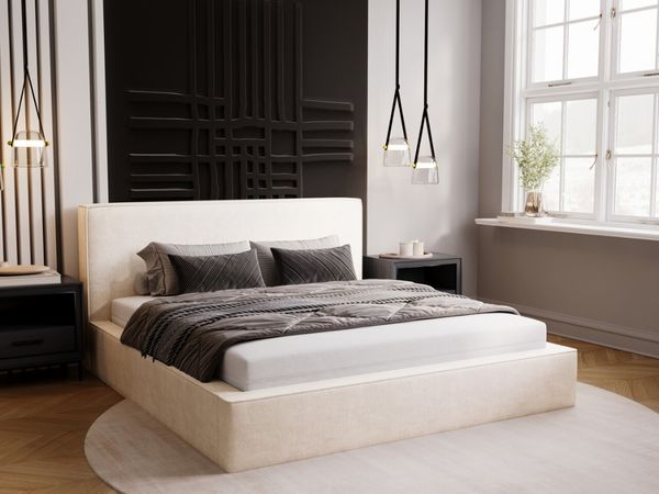 GRAINGOLD Monaco Doppelbett 120x200, Polsterbett mit Bettkasten und Kopfteil, Velour-Stoff, Creme