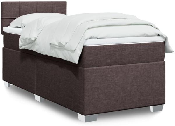 Boxspringbett mit Matratze, Stoff, Viereckige, grauer Fuß, Dunkelbraun, 100x200 cm, true