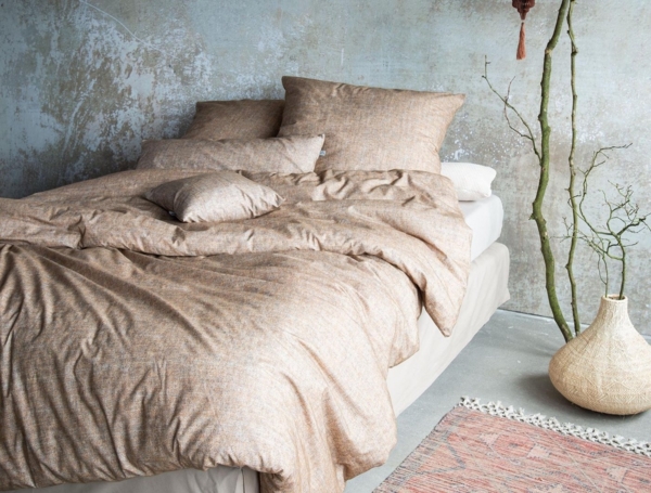 Irisette Mink Flausch Cotton Bettwäsche 155x220 uni Melange braun honig 8835-80