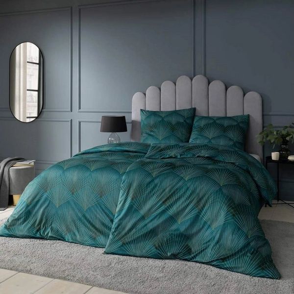 Estella Bettwäsche Estella Mako-Satin Bettwäsche 135x200 Asra Blautanne Fächer 7934-581, Mako-Satin, 2 teilig, für Sommer und Winter