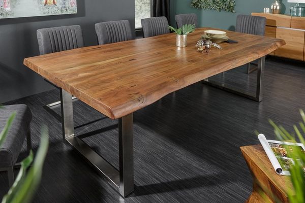 riess-ambiente Baumkantentisch MAMMUT 160cm natur/silber - Akazie, Edelstahl, U-Gestell, Massivholz (Einzelartikel, 1-St), Familien-Herzstück im Wohn- & Esszimmer - ideal für max. 6 Personen