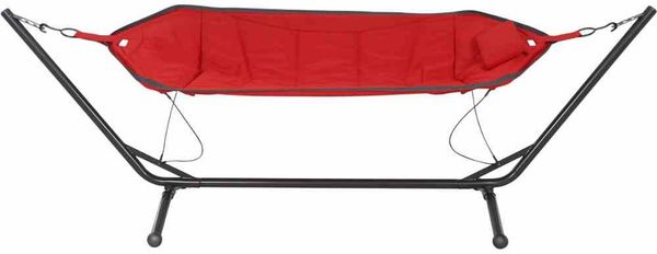 Hängematte Bahia rot mit Stahlgestell – Gartenhängematte 305 × 105 × 104 cm mit verstellbarer Rückenlehne, robustem Oxfordgewebe 600D und stabilem Gestell