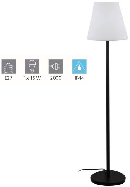 Eglo 900296 Stehleuchte ALGHERA schwarz E27 H:148. 5cm Ø:39cm mit Kabel+Stecker IP44