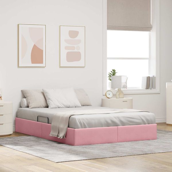 vidaXL Ottoman Bettgestell mit Speicher Rosa 140 x 190 cm Samt 3442885