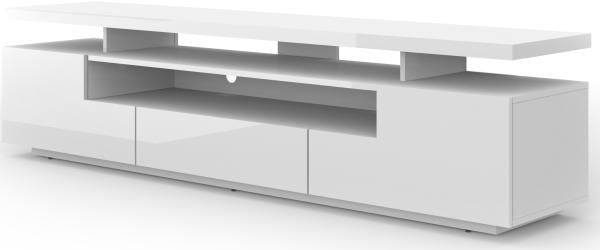 Domando Lowboard Cavalese M2 Modern Breite 195cm, Hochglanz in Weiß Matt und Weiß Hochglanz