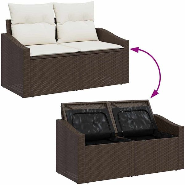 vidaXL Garten-Sofa-Set mit Kissen mit Speicher 9 pcs Braun und Creme 3357791 Bild 12
