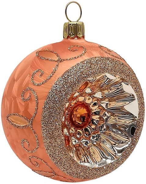 Reflexkugel Ø 8cm, Mandarine Eis, Spitzenbordüre - Schatzhauser Weihnachtsschmuck
