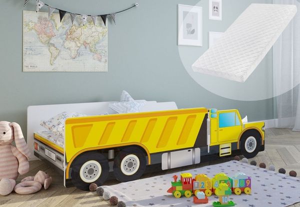 Kids Collective 'Baustellenfahrzeug' Autobett 80x160 cm, mit Matratze, Rausfallschutz und Lattenrost