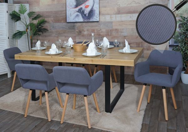 6er-Set Esszimmerstuhl HWC-A50 II, Stuhl Küchenstuhl Polsterstuhl, Holz Stoff/Textil Cord (400g/m²) FSC® ~ dunkelgrau