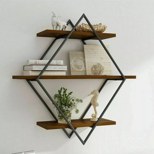 Holz Lichter Wandregal Wandregal Bücherregal 3 Ebenen Schweberegal Holzregal, Packung, Stilvolles, rundes Design für moderne und elegante Räume