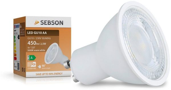 SEBSON LED-Leuchtmittel LED Lampe GU10 Energieeffizienz A, warmweiß 2,5W 450lm 230V - 4er Set, GU10, 4 St, Warmweiß, Einbaustrahler 230V