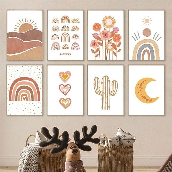 Poster Kinderzimmer Regenbogen Sonne Berge Kaktus Herz · Kinderzimmer Bilder · Wand Deko · Kunst Druck · Deko Print · ohne Rahmen - 40 x 60 cm / H