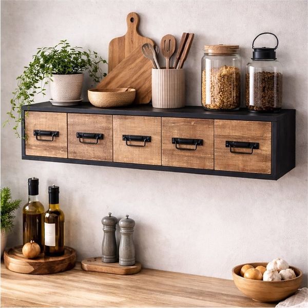 HTI-Living Wandboard Wandregal Industrial mit 5 Schubladen Vintage Wandboard mit Ablage