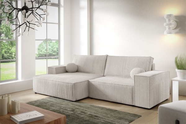 Ecksofa Schlafsofa CORUNIA XS Stoff Poso Altweiß Ottomane Links