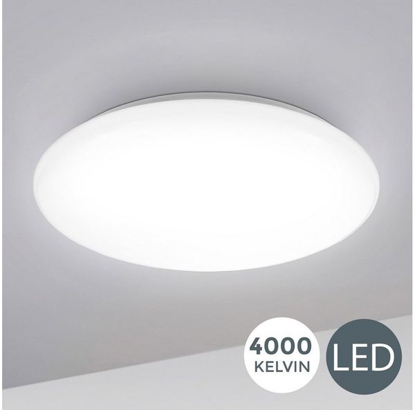 B. K. Licht - Deckenlampe mit neutralweißer Lichtfarbe, 12 Watt, 1200 Lumen, LED Deckenleuchte, LED Lampe, Wohnzimmerlampe, Schlafzimmerlampe, Küchenlampe, Deckenbeleuchtung, 27,8x6,5 cm, Weiß