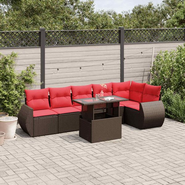 vidaXL 7-teiliges Gartensofa-Set mit Kissen, braun, Polyrattan 3268554