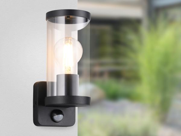 LED Außenwandleuchte Schwarz mit Bewegungsmelder, Höhe 23cm