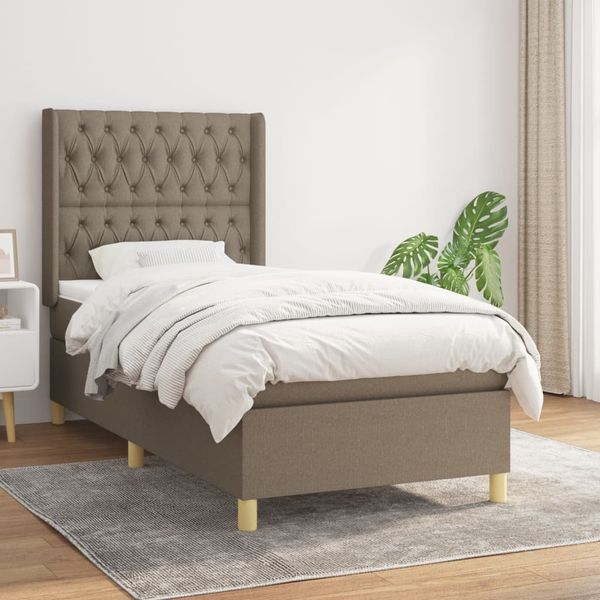 vidaXL Boxspringbett mit Matratze Taupe 90x200 cm Stoff 3132205